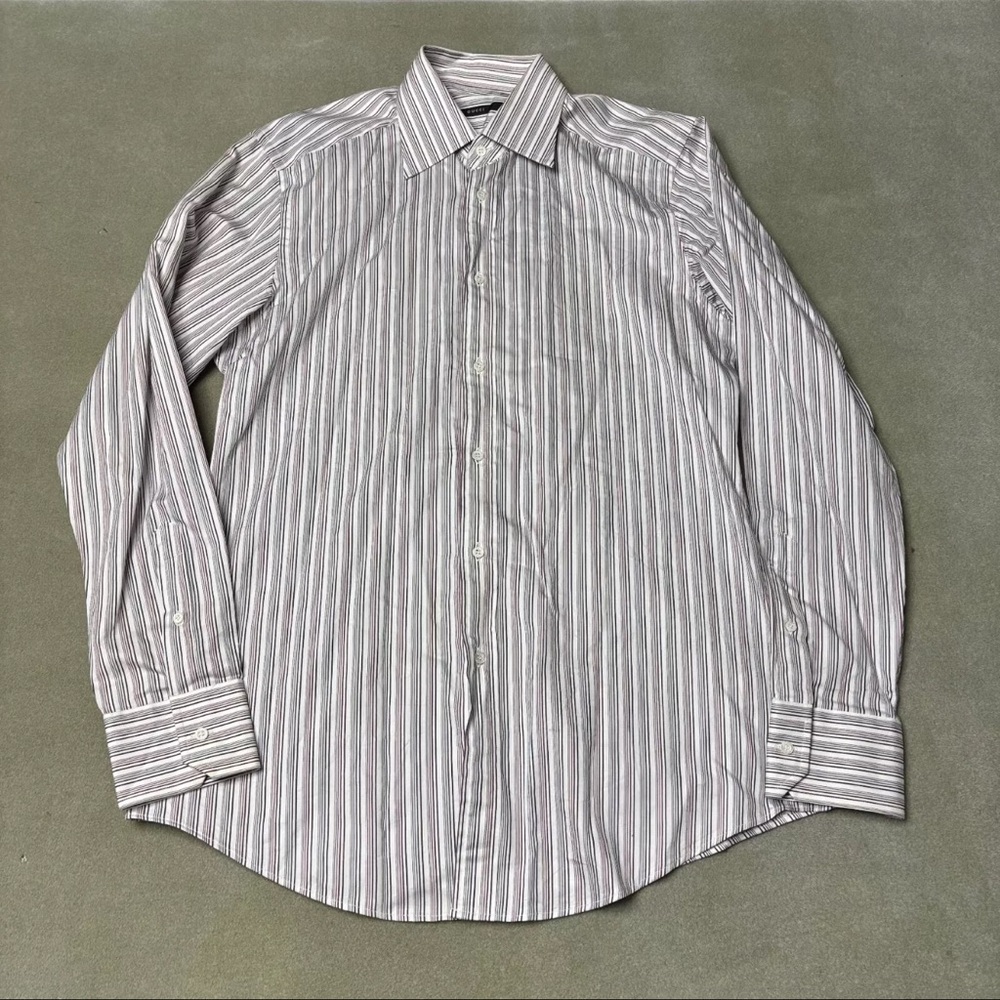 Gucci Dress Shirt Mens 16 41 White Gray Striped Button Long Sleeve Vintage Italy